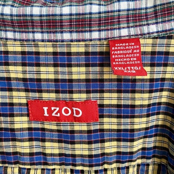 Izod Long Sleeve Button Down Cotton Shirt Yellow and Blue 2XL - Picture 6 of 9